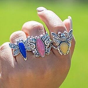 American West by Carolyn Pollack Sterling & Yellow Jade Bumblebee Ring - Sz 5